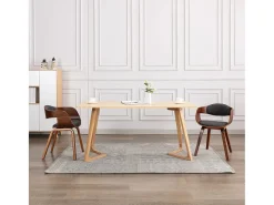 Sillas de comedor 2 unidades madera curvada y tela gris