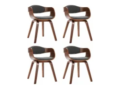 Sillas de comedor 4 unidades madera curvada y tela gris