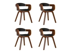 Sillas de comedor 4 unidades cuero sintético y madera curvada negro