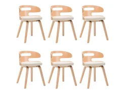 Sillas de comedor 6 unidades madera curvada y cuero sintético crema