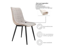 sillas de comedor con estructura de metal, tela de lino y símil piel, cómodas y modernas, color gris (47x44x89 cm)