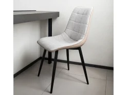 sillas de comedor con estructura de metal, tela de lino y símil piel, cómodas y modernas, color gris (47x44x89 cm)
