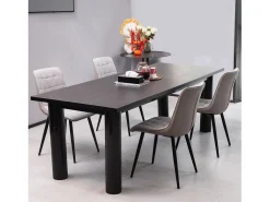 sillas de comedor con estructura de metal, tela de lino y símil piel, cómodas y modernas, color gris (47x44x89 cm)