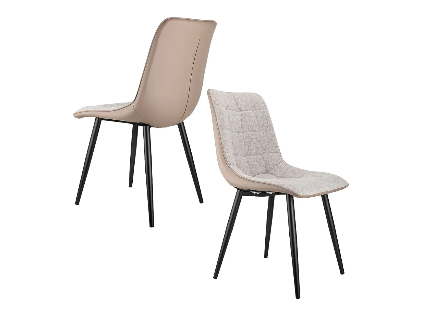 sillas de comedor con estructura de metal, tela de lino y símil piel, cómodas y modernas, color gris (47x44x89 cm)