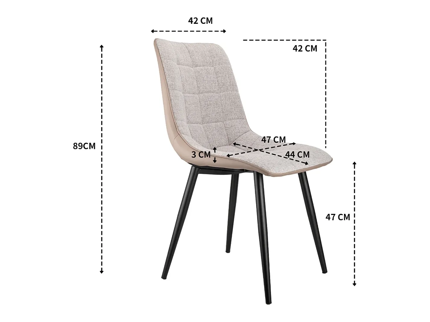 sillas de comedor con estructura de metal, tela de lino y símil piel, cómodas y modernas, color gris (47x44x89 cm)