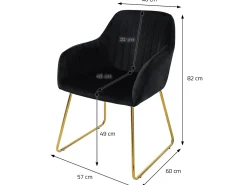 Sillas de comedor con respaldo juego de 2 tapicería de terciopelo negro con patas de metal ML-Design
