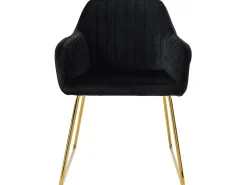 Sillas de comedor con respaldo juego de 2 tapicería de terciopelo negro con patas de metal ML-Design