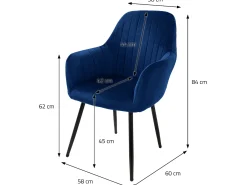 Sillas de comedor con respaldo y respaldo. reposabrazos Juego de 2 azul con revestimiento de terciopelo y