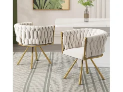 Sillas de comedor con respaldo capitoné, 4 piezas, tapizadas en terciopelo, patas de metal dorado, color beige (50 x 45 x 91 cm)
