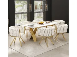 Sillas de comedor con respaldo capitoné, 4 piezas, tapizadas en terciopelo, patas de metal dorado, color beige (50 x 45 x 91 cm)