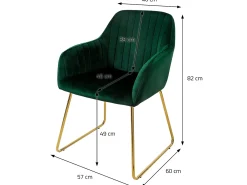 Sillas de comedor con respaldo juego de 2 tapicería de terciopelo verde con patas de metal ML-Design