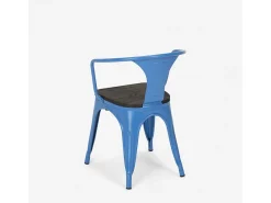 sillas de comedor de metal y madera estilo industrial steel wood arm - Azul Marino