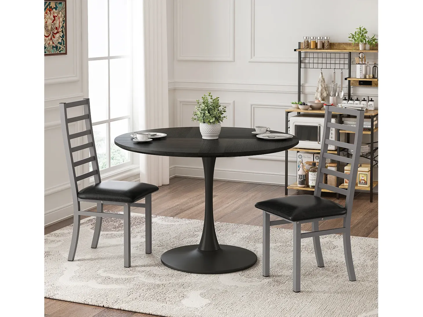 Sillas de comedor de metal, diseño elegante, piel sintética, patas de acero, color gris (40x47x107 cm)