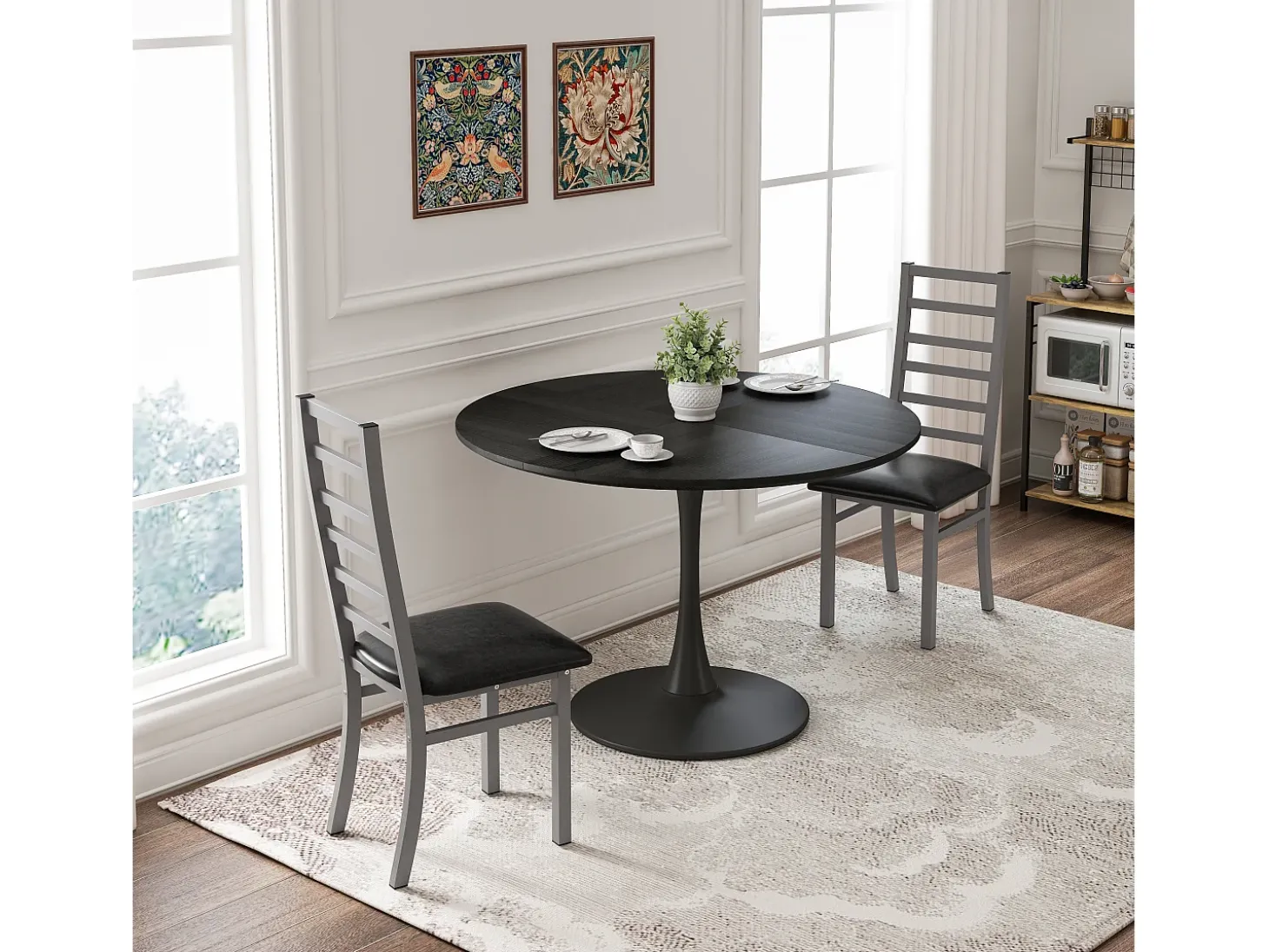 Sillas de comedor de metal, diseño elegante, piel sintética, patas de acero, color gris (40x47x107 cm)