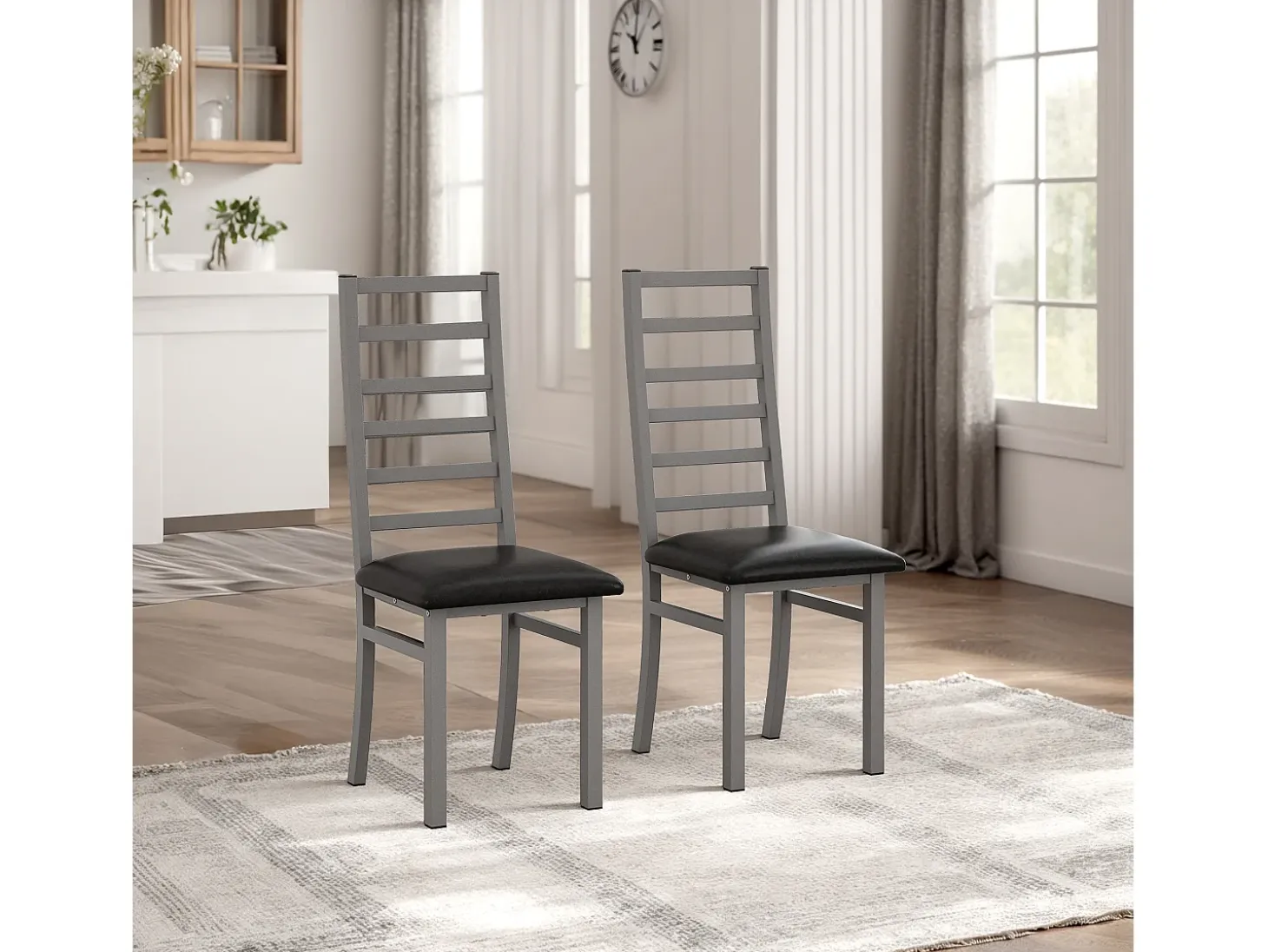 Sillas de comedor de metal, diseño elegante, piel sintética, patas de acero, color gris (40x47x107 cm)