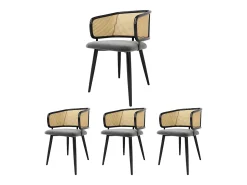 Sillas de comedor de ratán (4 piezas), cojín de terciopelo, diseño moderno, patas de metal, gris (47 x 51 x 79 cm)