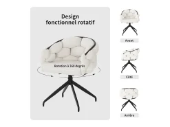 Sillas de comedor de terciopelo de lujo, juego de 2, silla giratoria, rotación de 360°, sillas de comedor con respaldo, beige