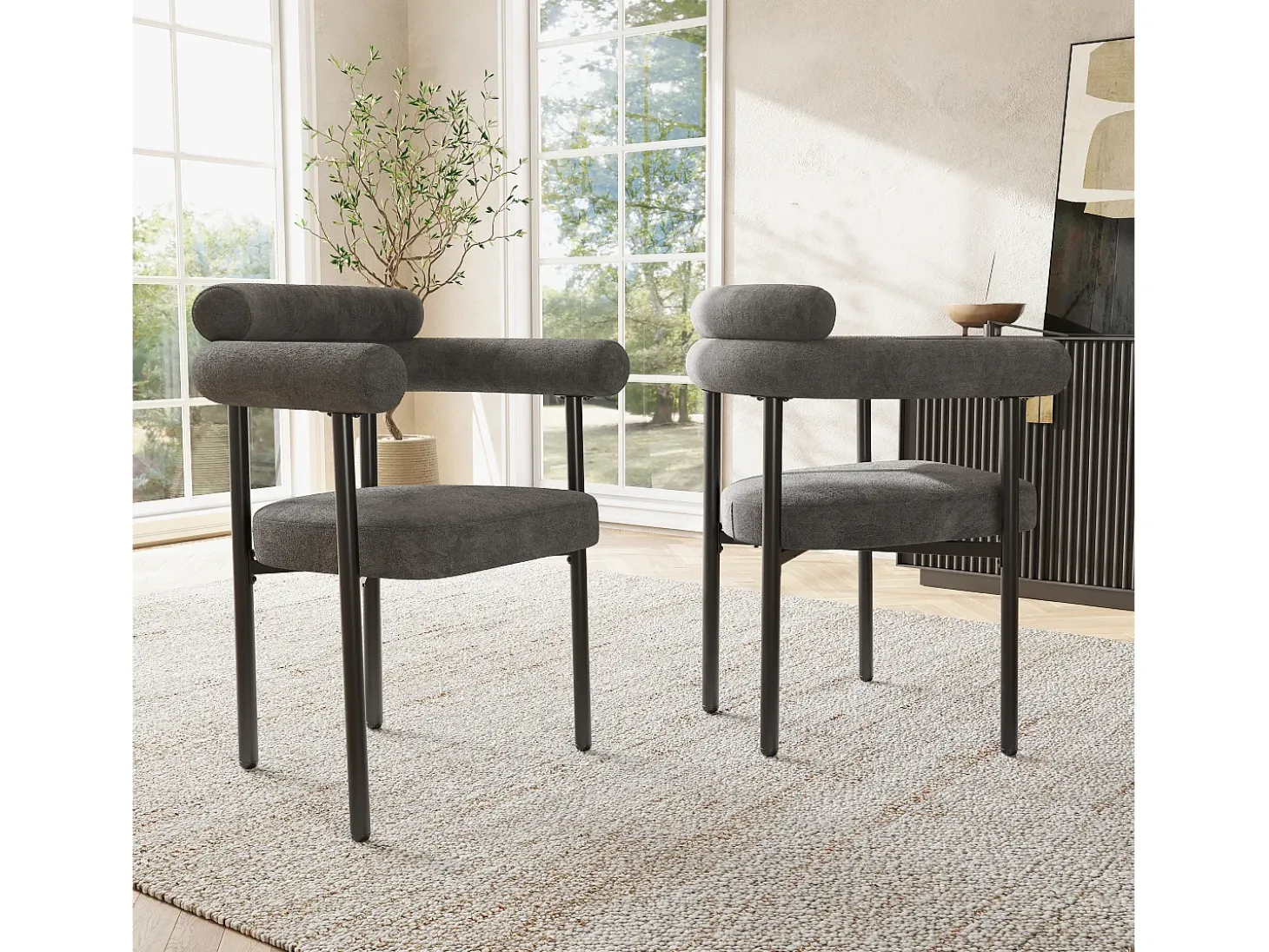 sillas de comedor de terciopelo gris oscuro con patas de metal, diseño cómodo y moderno (70 x 62 x 84 cm)