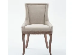 Sillas de comedor extragrandes, asientos acolchados de tela, tachuelas de bronce, juego de dos, beige
