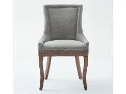 Sillas de comedor extragrandes, asientos acolchados de tela, tachuelas de bronce, juego de dos, gris