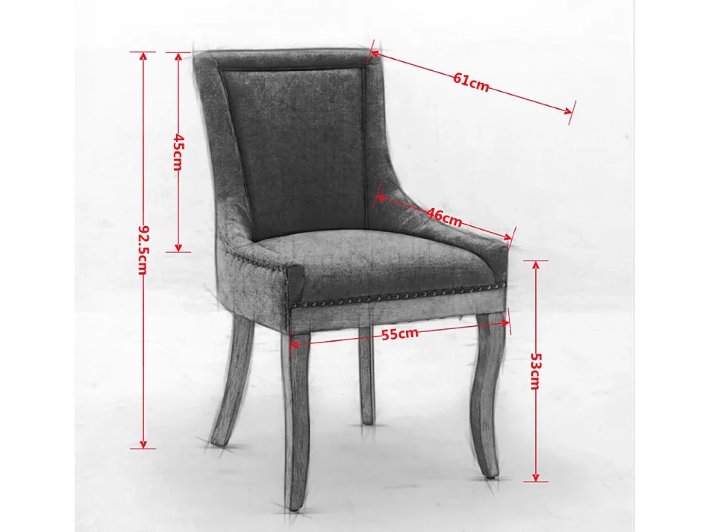 Sillas de comedor extragrandes, asientos acolchados de tela, tachuelas de bronce, juego de dos, gris