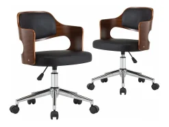Sillas de comedor giratorias 2 unidades madera curvada y cuero negro