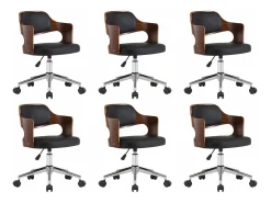 Sillas de comedor giratorias 6 unidades madera curvada y cuero negro