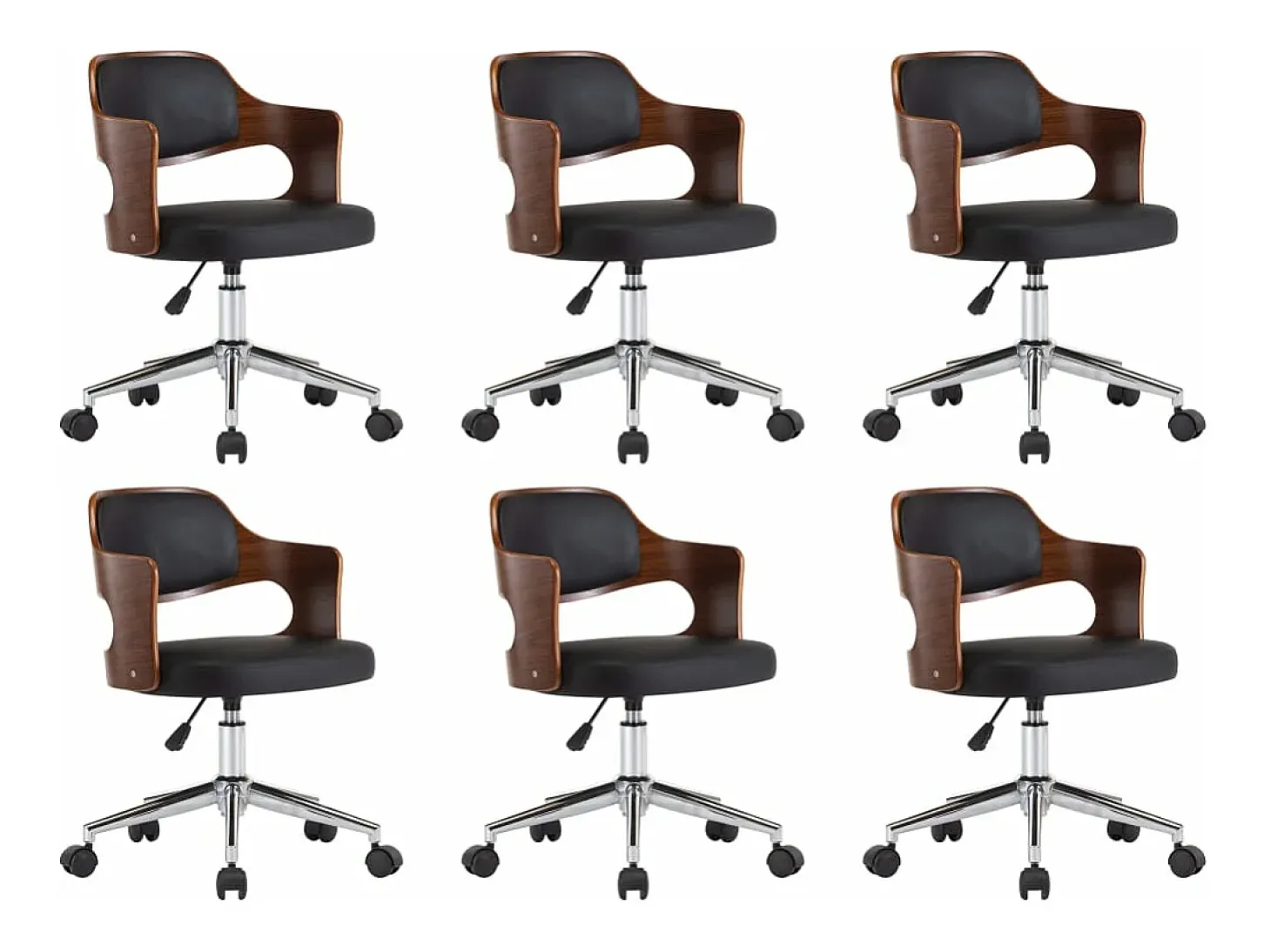 Sillas de comedor giratorias 6 unidades madera curvada y cuero negro