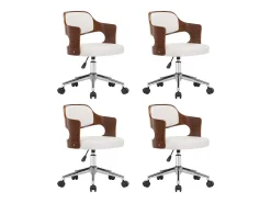 Sillas de comedor giratorias 4 unidades madera curvada cuero blanco