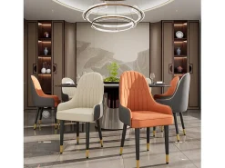 Sillas de comedor juego de 2 sillas de cocina cómodas sillones de mesa de comedor en cuero 52x49x90cm - Naranja