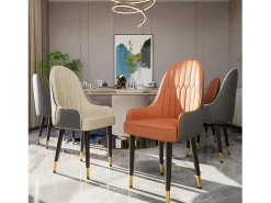 Sillas de comedor juego de 2 sillas de cocina cómodas sillones de mesa de comedor en cuero 52x49x90cm - Naranja