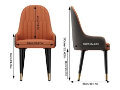 Sillas de comedor juego de 2 sillas de cocina cómodas sillones de mesa de comedor en cuero 52x49x90cm - Naranja