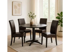 Sillas de comedor Littau de piel sintética, juego de 2, Cuero sintético, marrón, patas oscuras