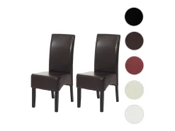 Sillas de comedor Littau de piel sintética, juego de 2, Cuero sintético, marrón, patas oscuras