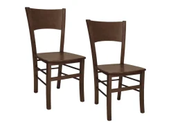 Sillas de comedor Lucy, juego de 2, en madera de nogal oscuro con asiento de madera maciza.
