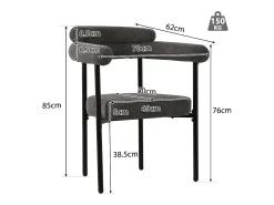 Sillas de comedor modernas, asientos de terciopelo gris, estructura de metal, comodidad óptima (70x62x84 cm)