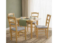 Sillas de comedor Paesana en madera natural con asiento acolchado gris claro