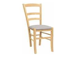 Sillas de comedor Paesana en madera natural con asiento acolchado gris claro