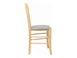 Sillas de comedor Paesana en madera natural con asiento acolchado gris claro