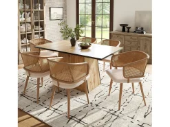 sillas de comedor, respaldo de ratán, asiento de PU, ergonómicas, de metal, color beige (47x51x79 cm)
