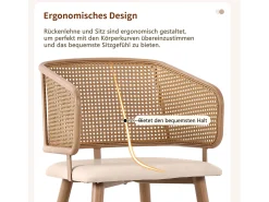 sillas de comedor, respaldo de ratán, asiento de PU, ergonómicas, de metal, color beige (47x51x79 cm)