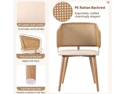 sillas de comedor, respaldo de ratán, asiento de PU, ergonómicas, de metal, color beige (47x51x79 cm)