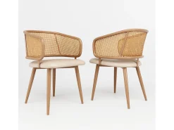 sillas de comedor, respaldo de ratán, asiento de PU, ergonómicas, de metal, color beige (47x51x79 cm)