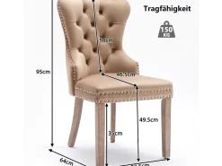 Sillas de comedor tapizadas en terciopelo con respaldo alto (juego de 2) - Marrón