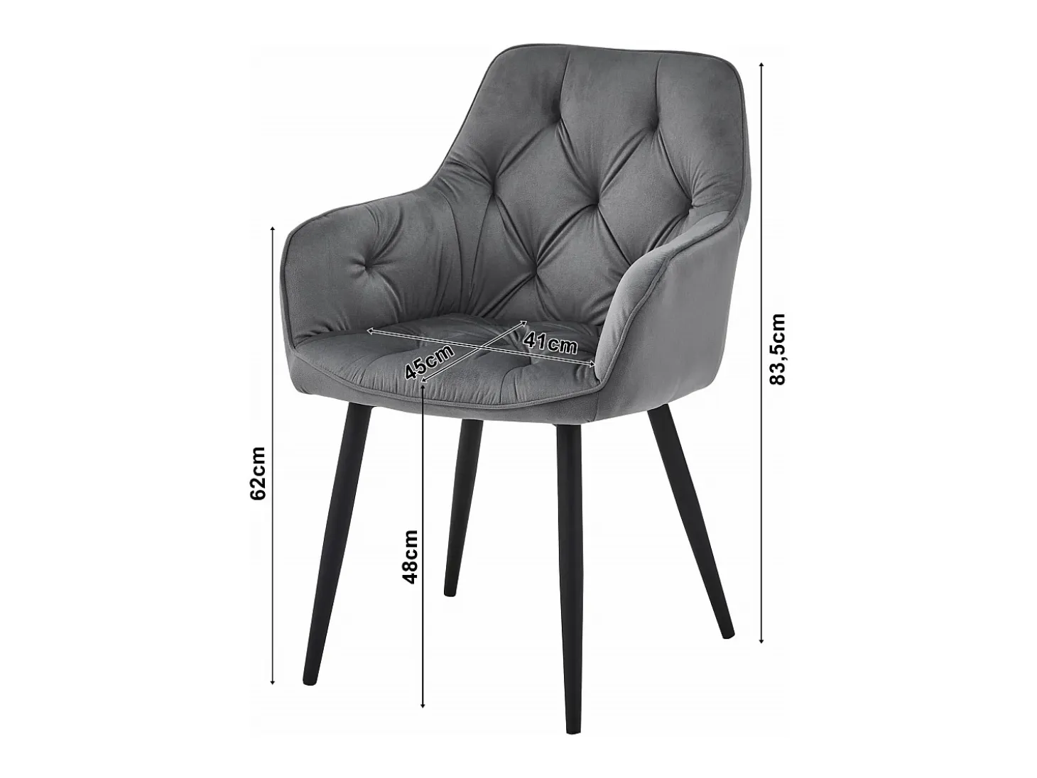 Sillas de comedor Valora LUKK – Terciopelo negro con patas negras x 2