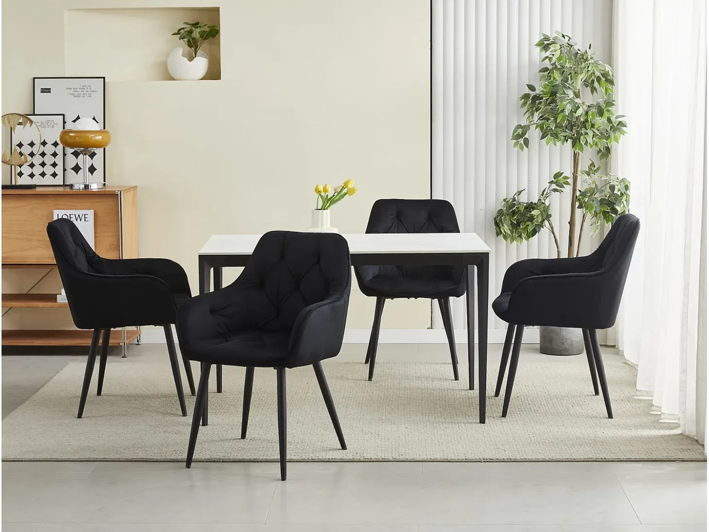 Sillas de comedor Valora LUKK – Terciopelo negro con patas negras x 2