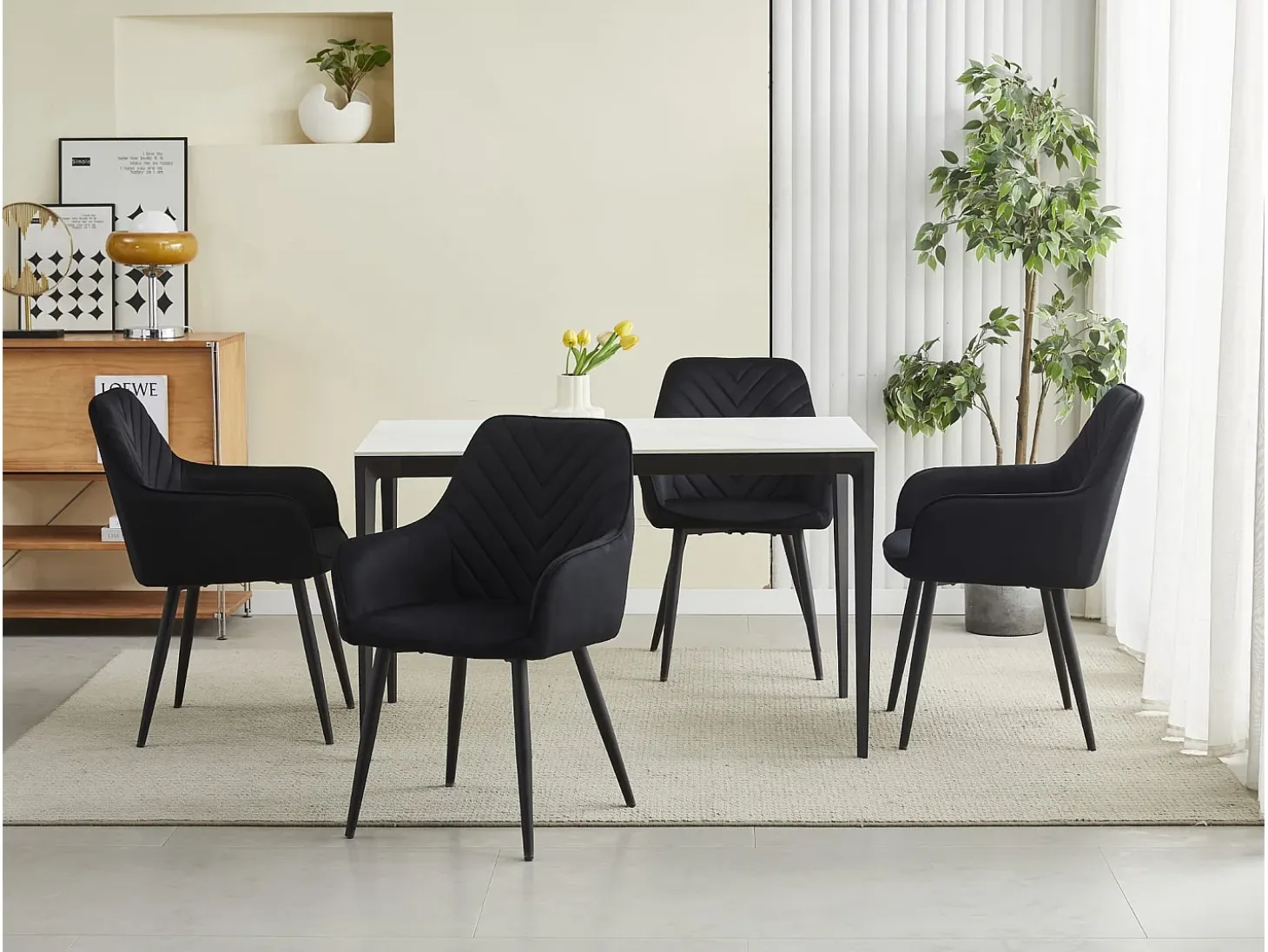 Sillas de comedor Valora WAAV – Terciopelo negro con patas negras x2