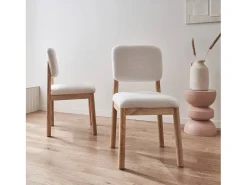Sillas de madera de hevea y borreguito, set de 2 blanco