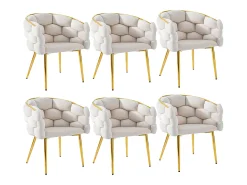 Sillas de terciopelo de lujo (6 piezas), sillas de comedor modernas, patas de metal dorado, beige (44 x 41 x 74 cm)