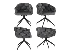 Sillas de terciopelo de lujo (4 piezas), giratorias 360°, de metal dorado y gris (45 x 44 x 77,5 cm)